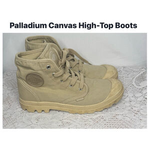 Palladium L’ Originale high top canvas tan lace up shoes boots sz 10